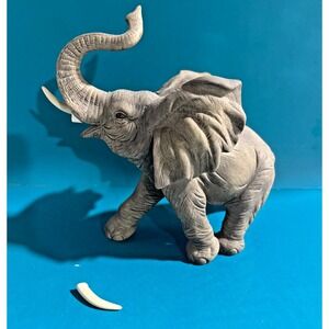 Vintage E&R Italy Golden Crown Elephant Figurine 7" Gray Tusks READ